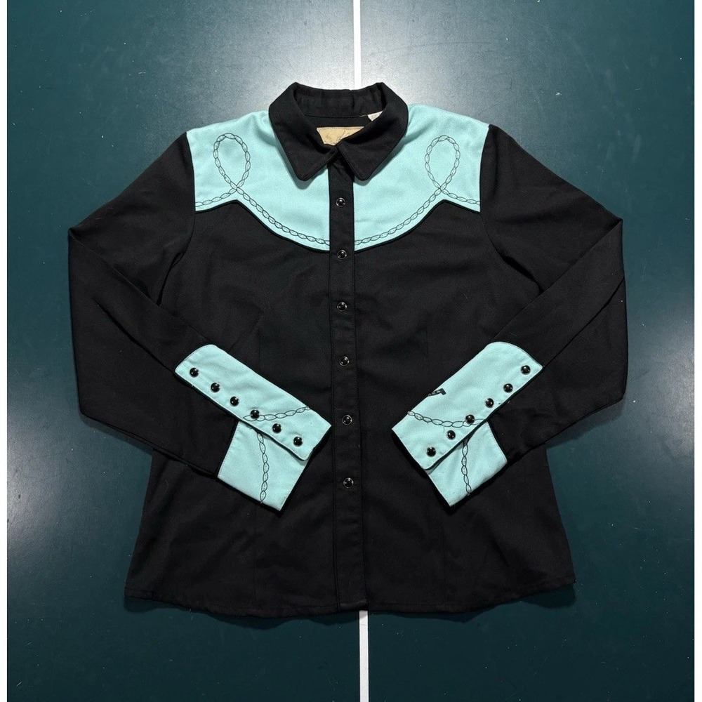 Vintage SCULLY Western Pearl Snap Shirt Women's Medium Rodeo Turquoise Black